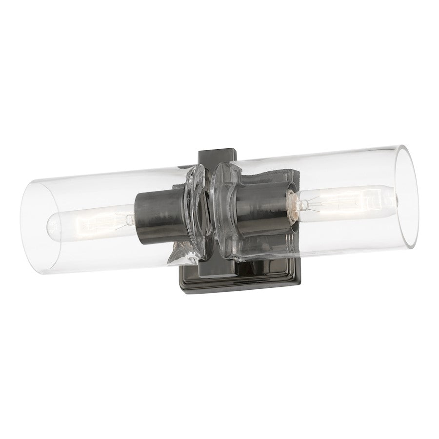 Livex Clarion 2 Light Vanity Sconce, Black Chrome/Clear