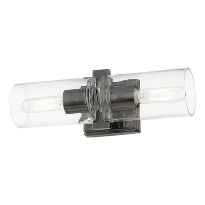 Livex Clarion 2 Light Vanity Sconce, Black Chrome/Clear