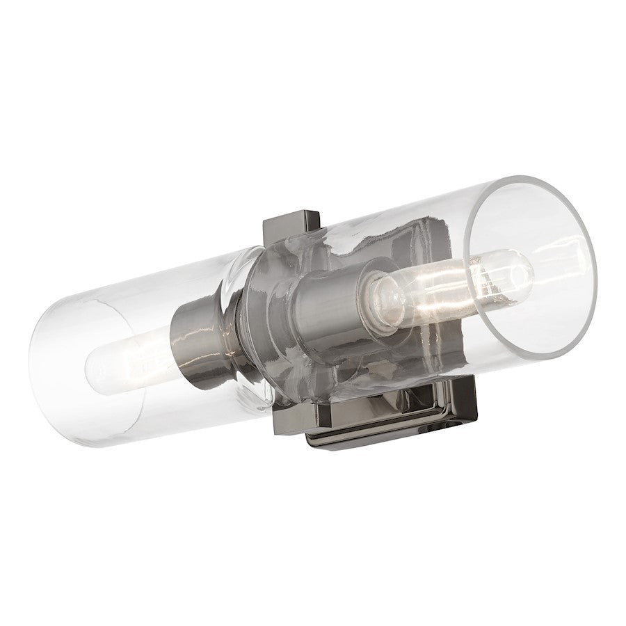 Livex Clarion 2 Light Vanity Sconce, Black Chrome/Clear