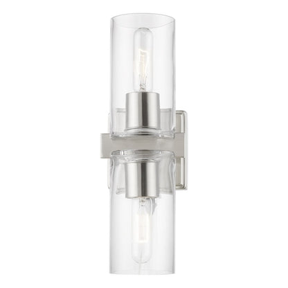 Livex Clarion 2 Light Vanity Sconce, Brushed Nickel/Clear