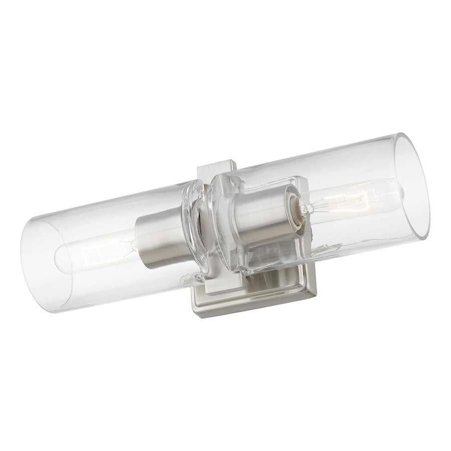 Livex Clarion 2 Light Vanity Sconce, Brushed Nickel/Clear