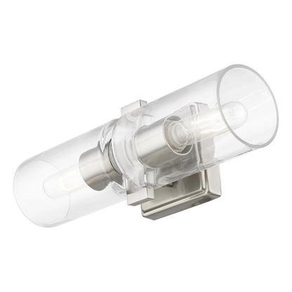Livex Clarion 2 Light Vanity Sconce, Brushed Nickel/Clear