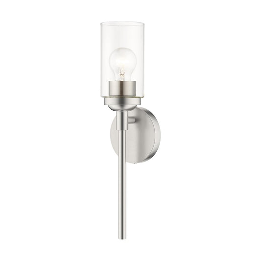 Livex Whittier 1 Light Single ADA Sconce, Nickel/Hand Blown Clear