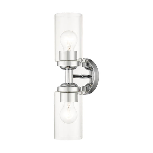 Livex Whittier 2 Light Vanity Sconce, Chrome/Hand Blown Clear