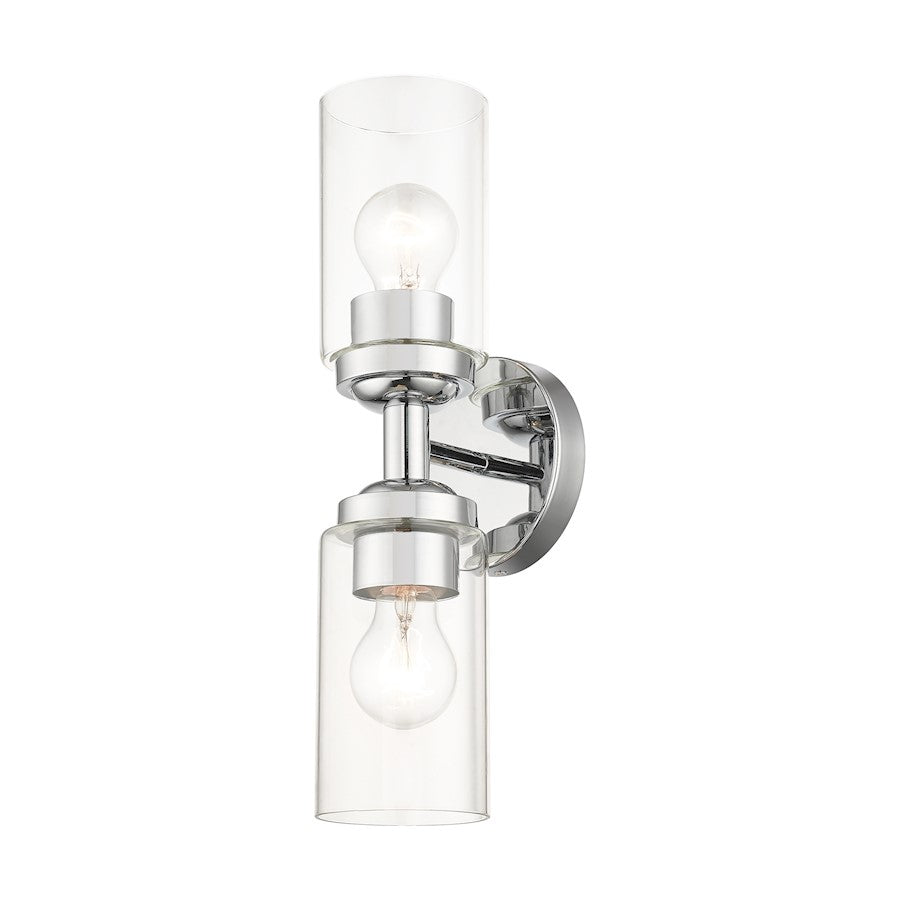 Livex Whittier 2 Light Vanity Sconce, Chrome/Hand Blown Clear