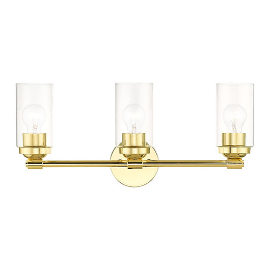 Livex Whittier 3 Light Vanity Sconce, Brass/Hand Blown Clear