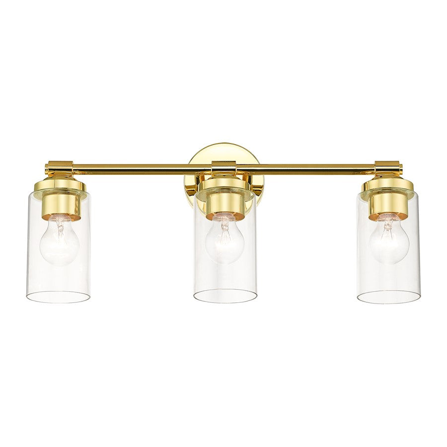 Livex Whittier 3 Light Vanity Sconce, Brass/Hand Blown Clear
