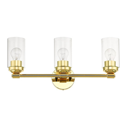 Livex Whittier 3 Light Vanity Sconce, Brass/Hand Blown Clear