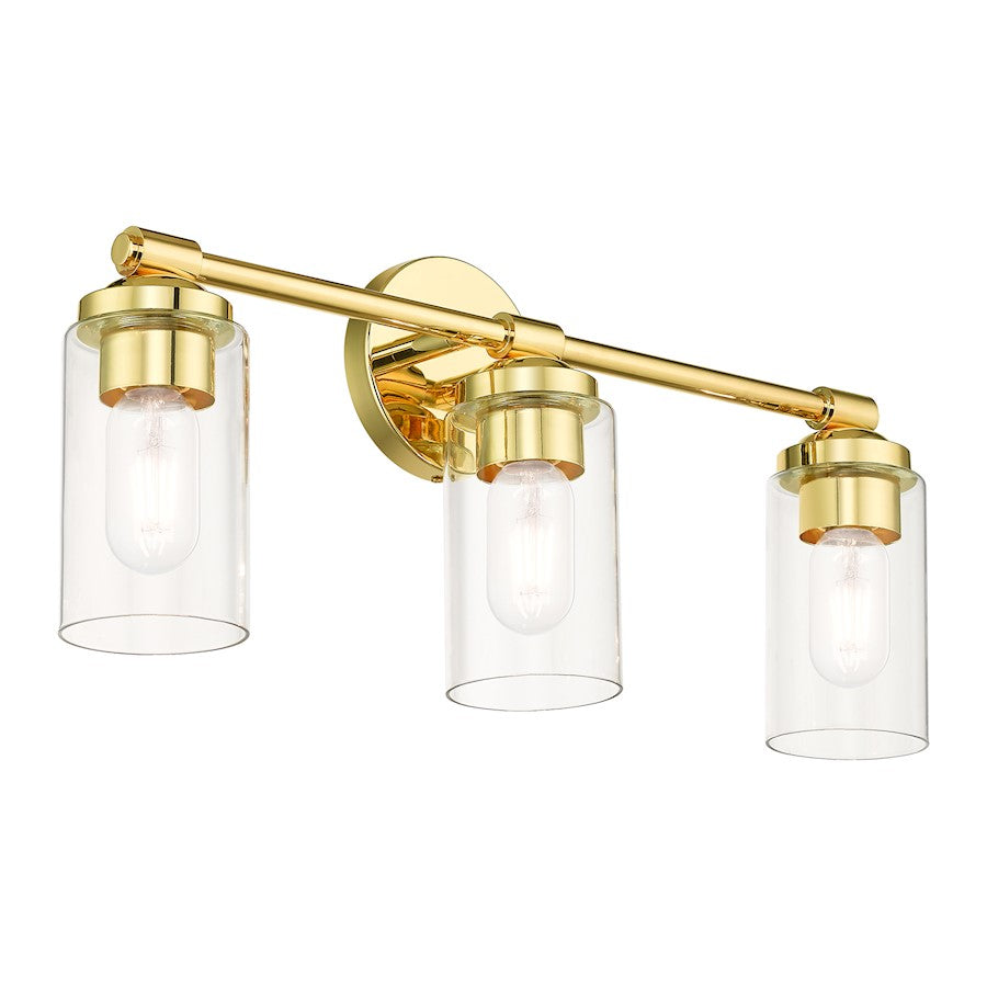 Livex Whittier 3 Light Vanity Sconce, Brass/Hand Blown Clear