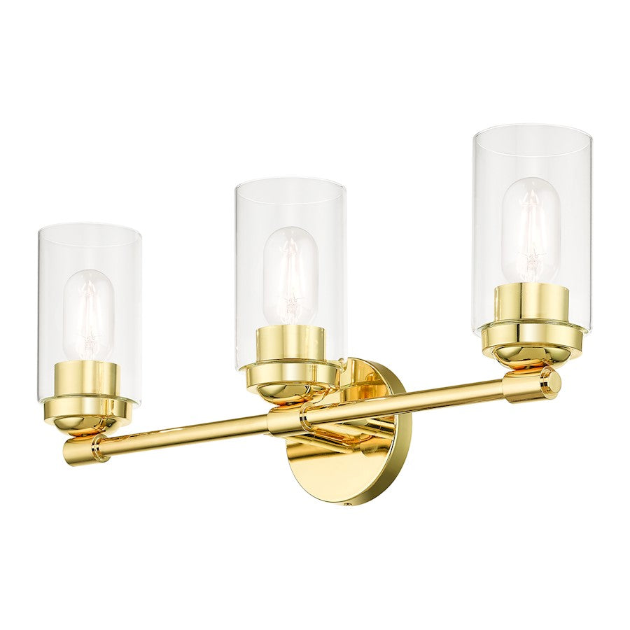 Livex Whittier 3 Light Vanity Sconce, Brass/Hand Blown Clear