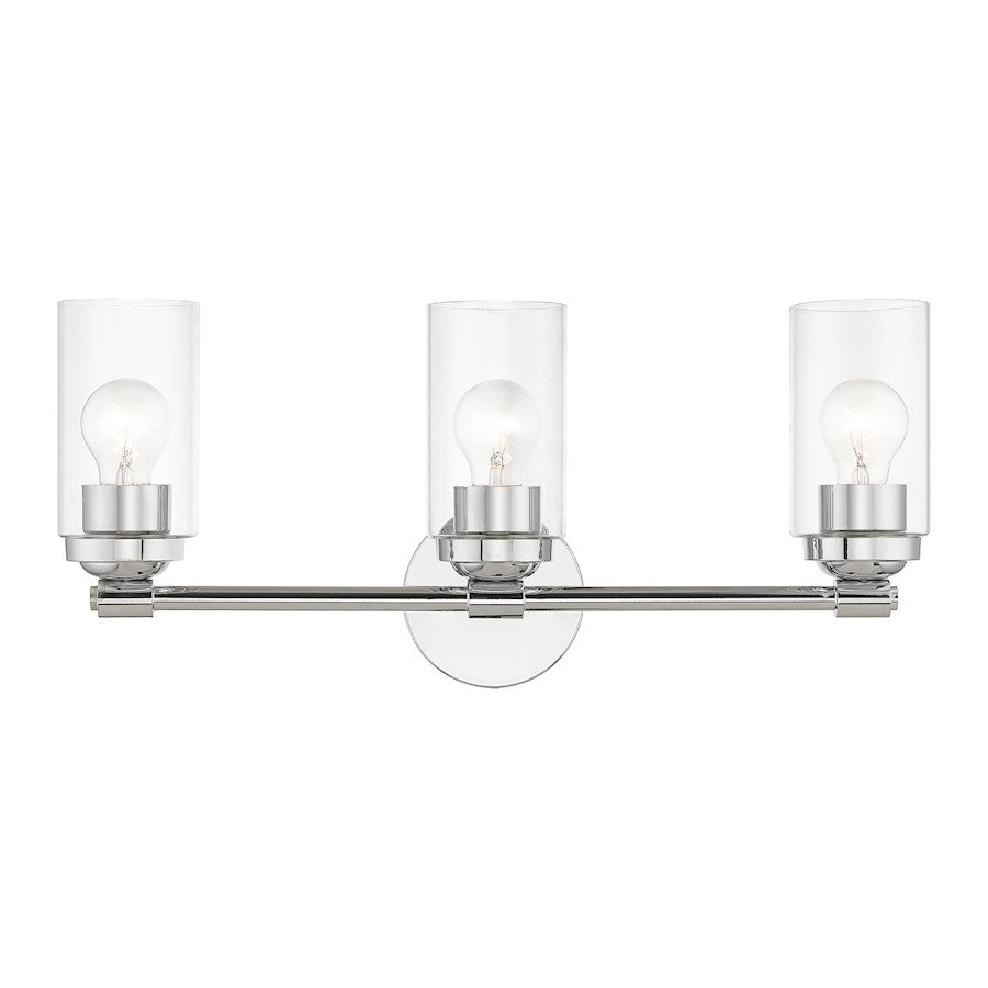Livex Whittier 3 Light Vanity Sconce, Chrome/Hand Blown Clear