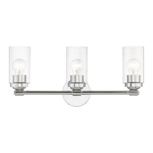 Livex Whittier 3 Light Vanity Sconce, Chrome/Hand Blown Clear