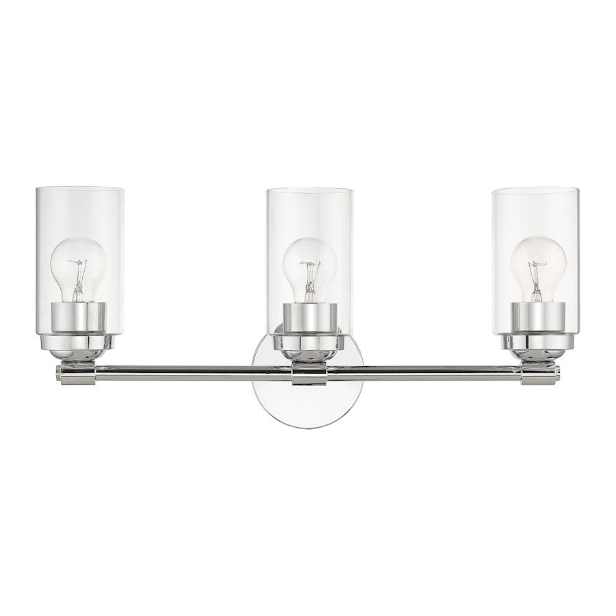 Livex Whittier 3 Light Vanity Sconce, Chrome/Hand Blown Clear