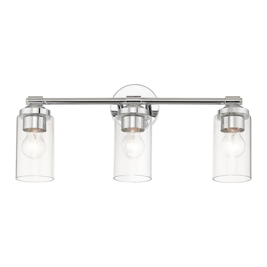 Livex Whittier 3 Light Vanity Sconce, Chrome/Hand Blown Clear