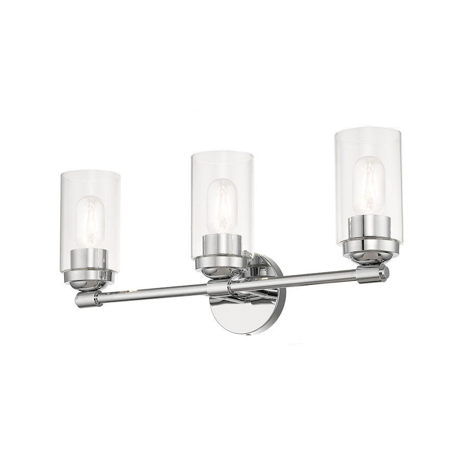 Livex Whittier 3 Light Vanity Sconce, Chrome/Hand Blown Clear