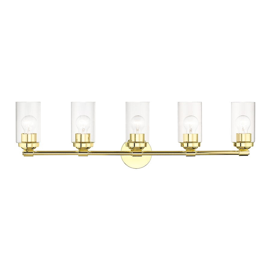 Livex Whittier 5 Light Large Vanity Sconce, Brass/Hand Blown Clear