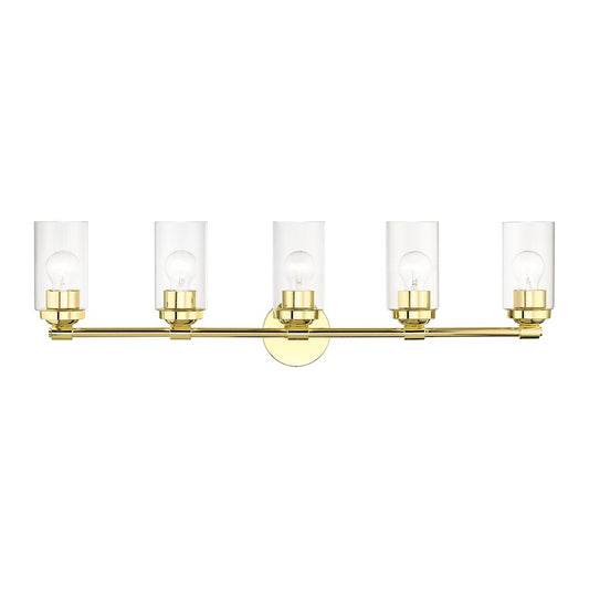 Livex Whittier 5 Light Large Vanity Sconce, Brass/Hand Blown Clear