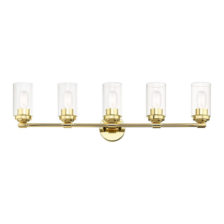 Livex Whittier 5 Light Large Vanity Sconce, Brass/Hand Blown Clear