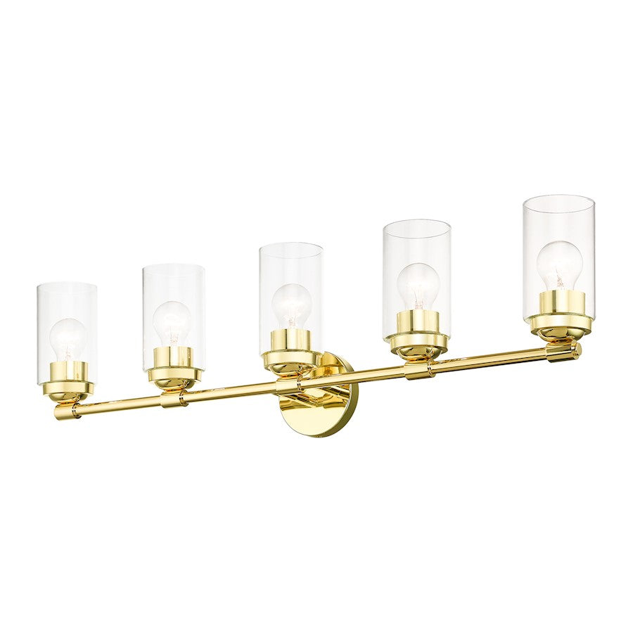 Livex Whittier 5 Light Large Vanity Sconce, Brass/Hand Blown Clear