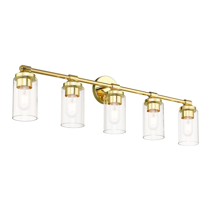 Livex Whittier 5 Light Large Vanity Sconce, Brass/Hand Blown Clear