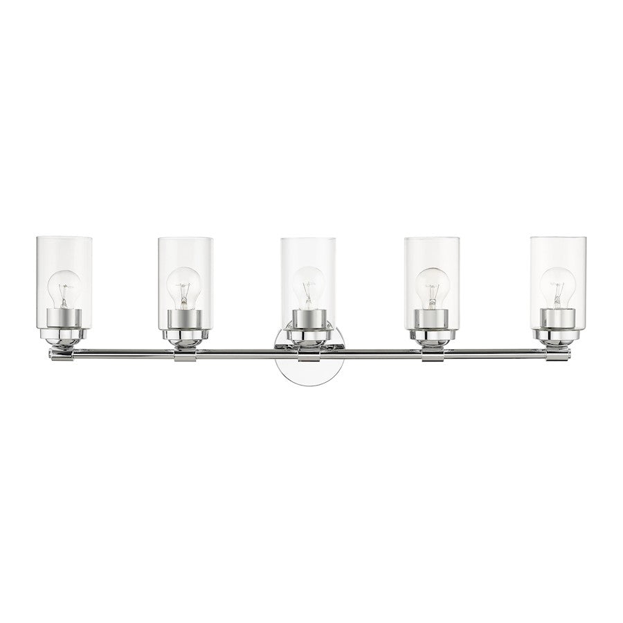 Livex Whittier 5 Light Large Vanity Sconce, Chrome/Hand Blown Clear