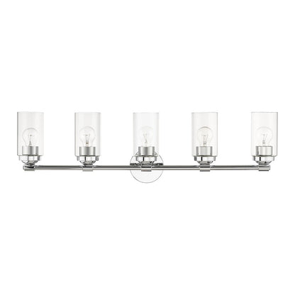 Livex Whittier 5 Light Large Vanity Sconce, Chrome/Hand Blown Clear