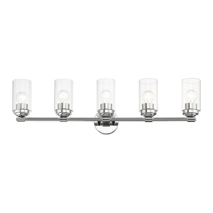 Livex Whittier 5 Light Large Vanity Sconce, Chrome/Hand Blown Clear