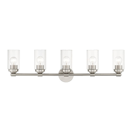 Livex Whittier 5 Light Large Vanity Sconce, Nickel/Hand Blown Clear