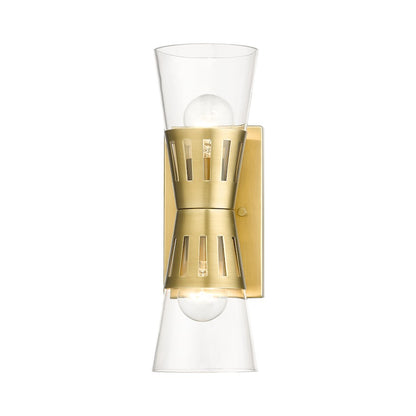 Livex Bennington 2 Light Sconce, Natural Brass/Clear