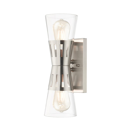 Livex Bennington 2 Light Sconce, Nickel/Clear