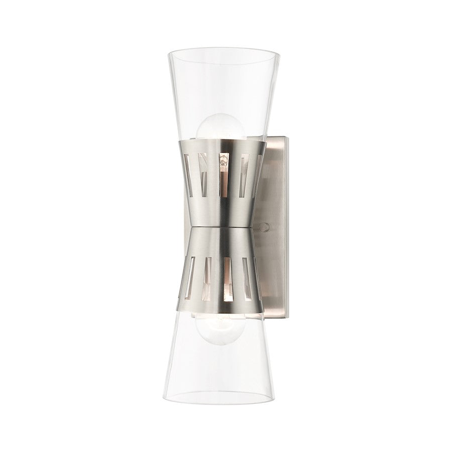 Livex Bennington 2 Light Sconce, Nickel/Clear
