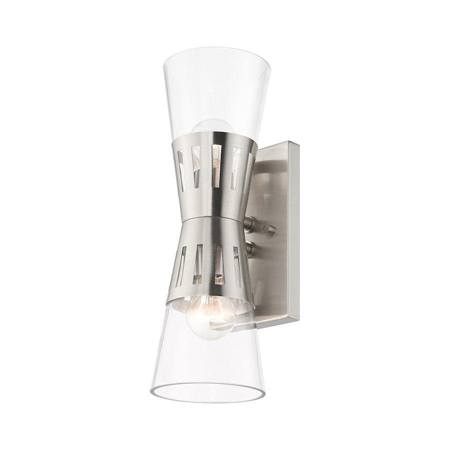 Livex Bennington 2 Light Sconce, Nickel/Clear
