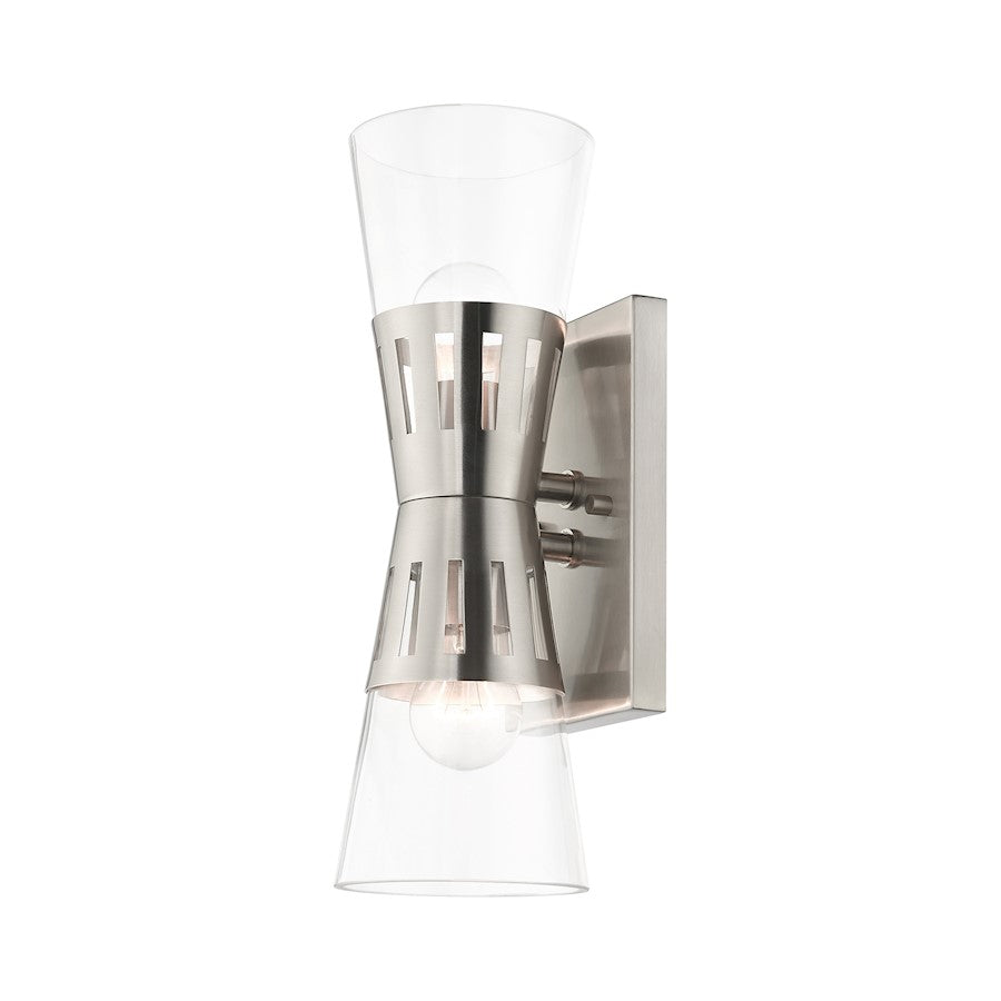 Livex Bennington 2 Light Sconce, Nickel/Clear
