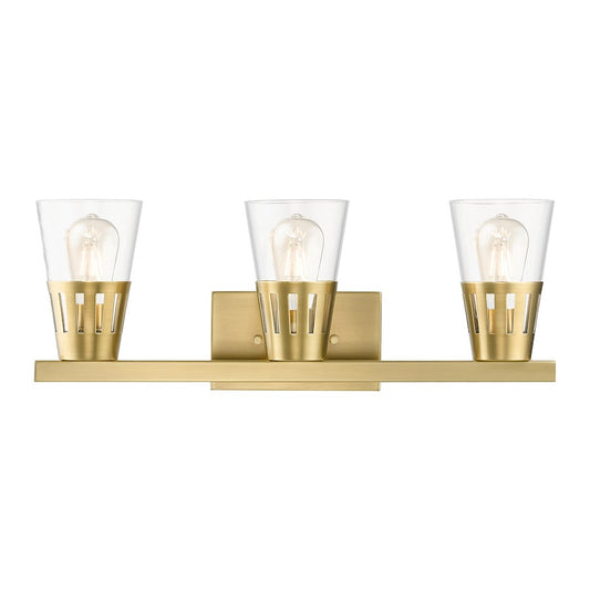 Livex Bennington 3 Light Vanity, Natural Brass/Clear
