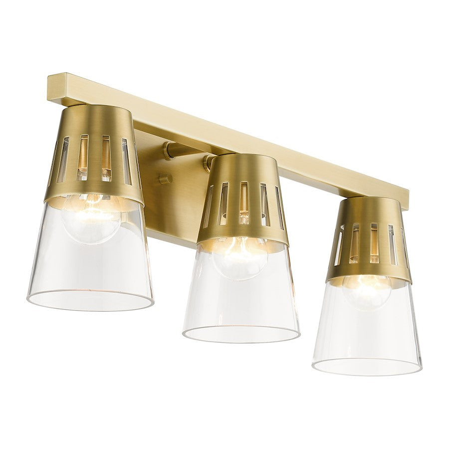 Livex Bennington 3 Light Vanity, Natural Brass/Clear