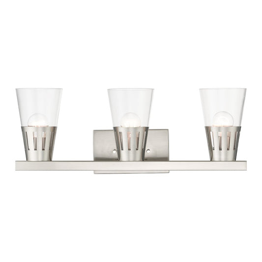 Livex Bennington 3 Light Vanity, Nickel/Clear