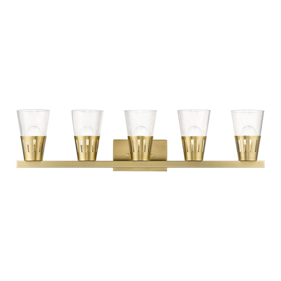 Livex Bennington 5 Lt Large Vanity, Natural Brass/Clear