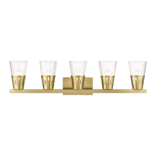 Livex Bennington 5 Lt Large Vanity, Natural Brass/Clear