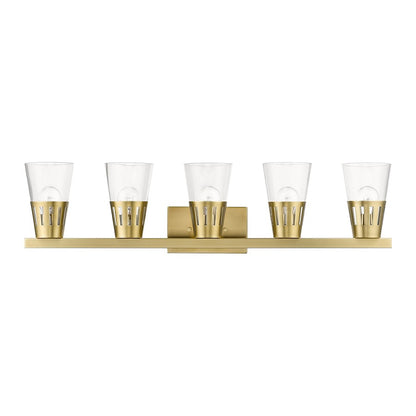 Livex Bennington 5 Lt Large Vanity, Natural Brass/Clear