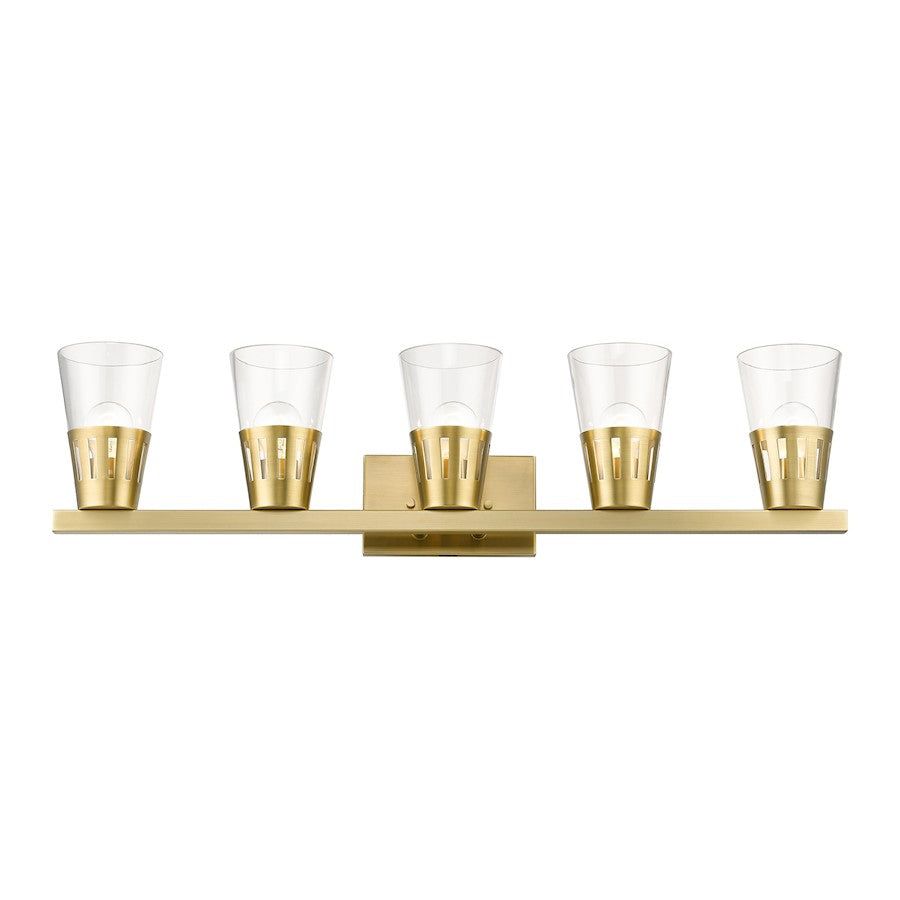 Livex Bennington 5 Lt Large Vanity, Natural Brass/Clear