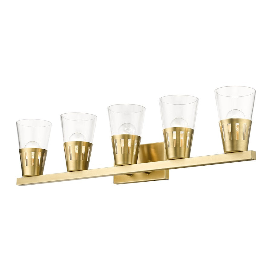 Livex Bennington 5 Lt Large Vanity, Natural Brass/Clear