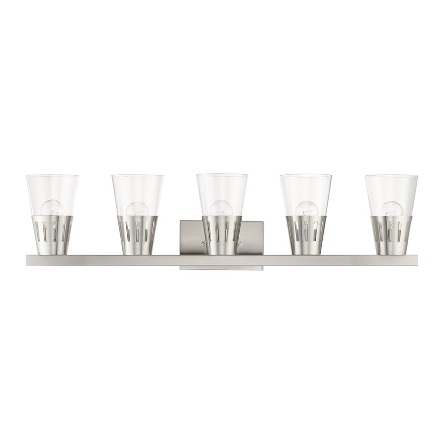 Livex Bennington 5 Light Large Vanity, Nickel/Clear