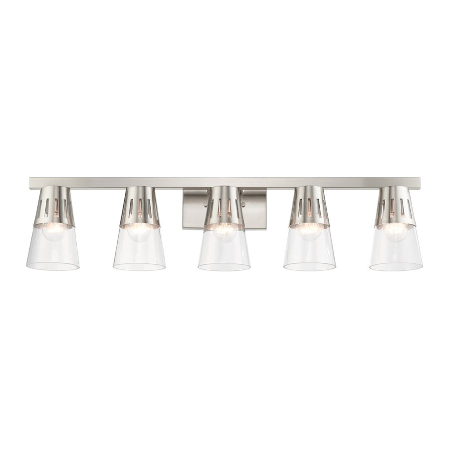 Livex Bennington 5 Light Large Vanity, Nickel/Clear