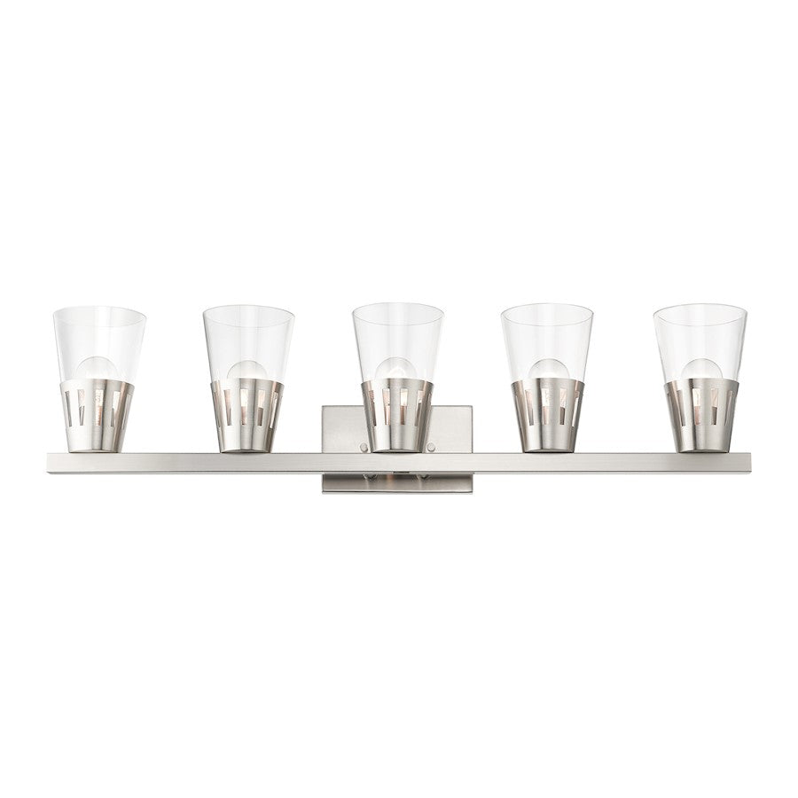 Livex Bennington 5 Light Large Vanity, Nickel/Clear