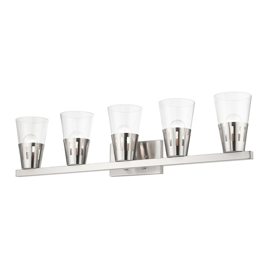 Livex Bennington 5 Light Large Vanity, Nickel/Clear