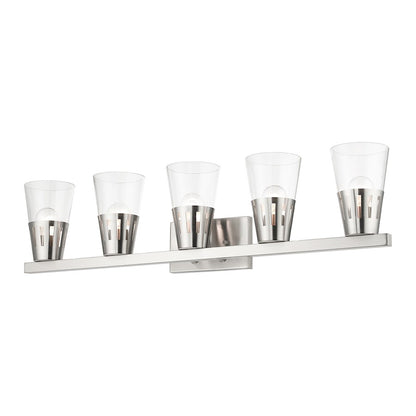 Livex Bennington 5 Light Large Vanity, Nickel/Clear