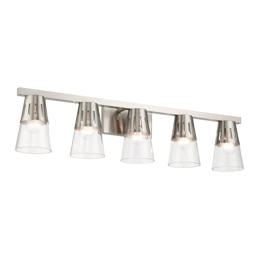 Livex Bennington 5 Light Large Vanity, Nickel/Clear