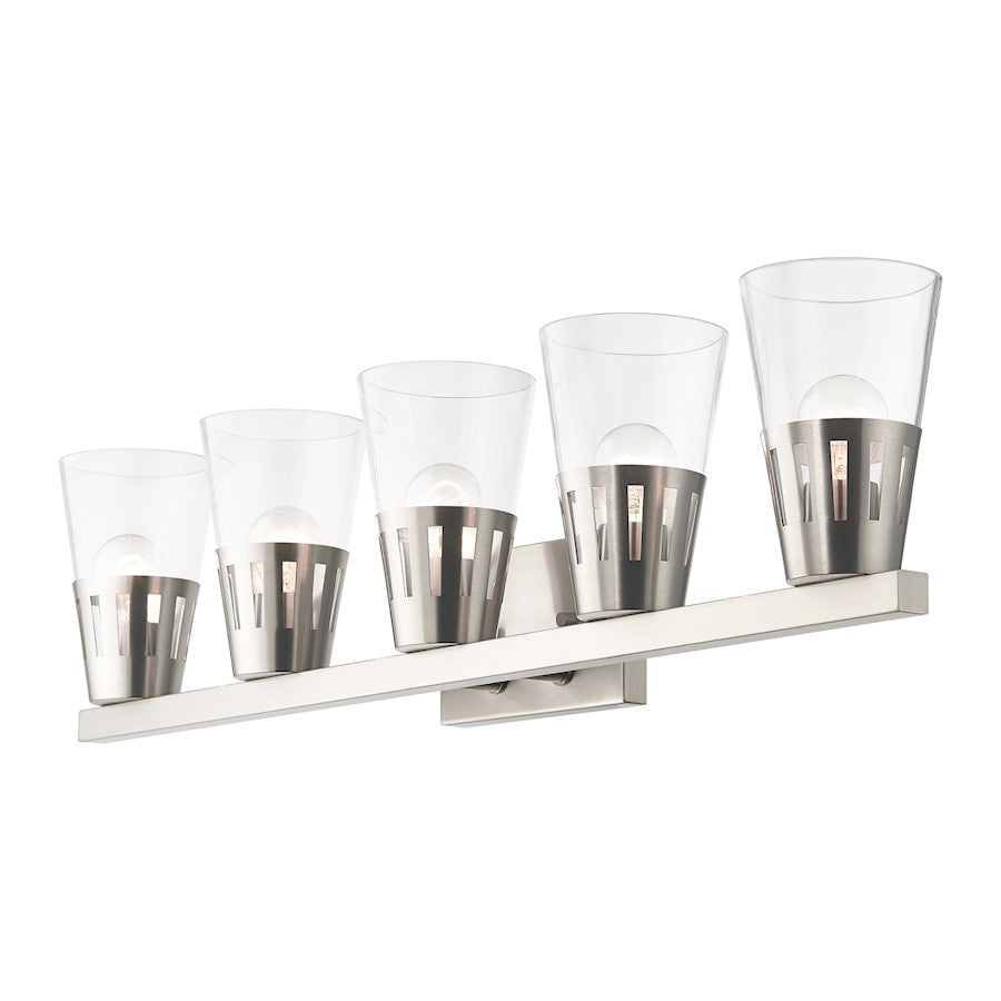 Livex Bennington 5 Light Large Vanity, Nickel/Clear