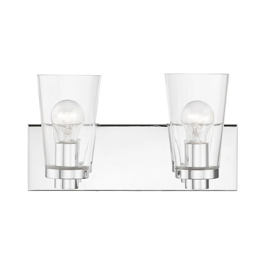 Livex Cityview 2 Light Vanity Sconce, Polished Chrome/Clear
