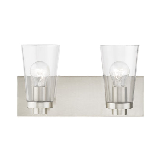 Livex Cityview 2 Light Vanity Sconce, Brushed Nickel/Clear